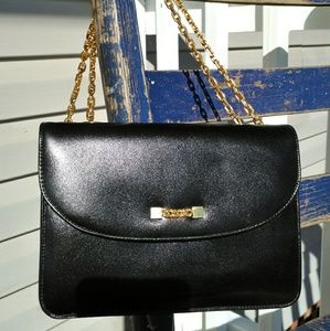Vintage Korbet Black Leather Shoulder Evening Bag